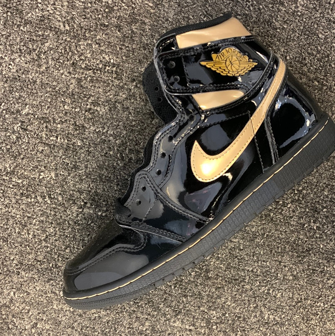 Jordan 1 hi patent black gold